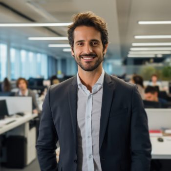 man smiling in office having photo taken.